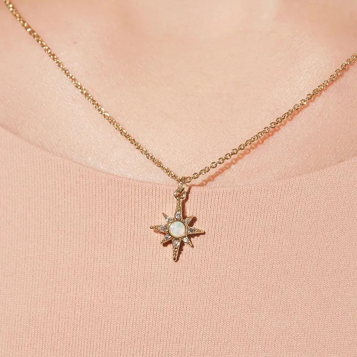 18k/925 Vermeil Starburst Necklace with Opal and CZ Stone