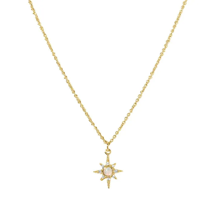 18k/925 Vermeil Starburst Necklace with Opal and CZ Stone