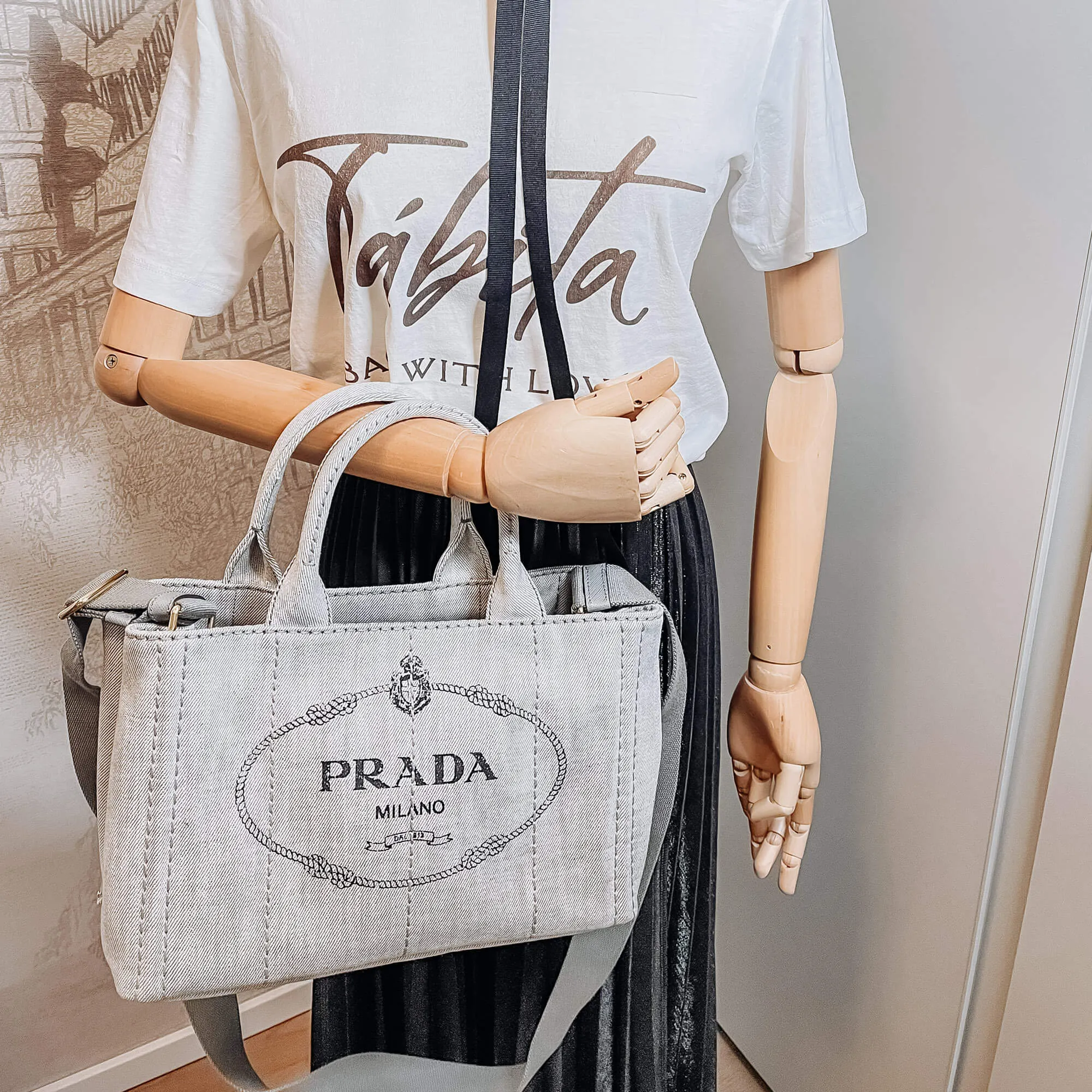 2-Way Denim Canvas Tote Bag Grey