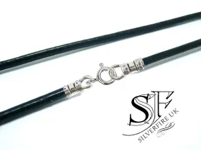 2mm Black Leather Necklace, sterling silver clasps