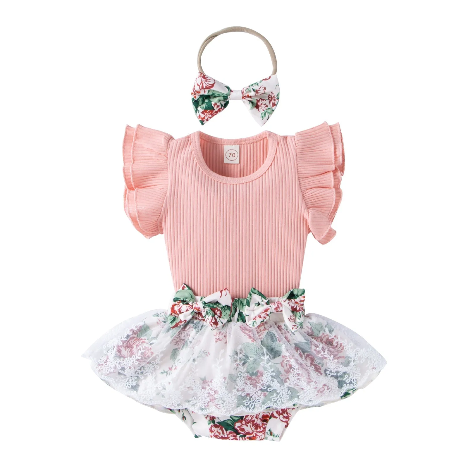 3-piece Baby Girl Floral Skirt Suit