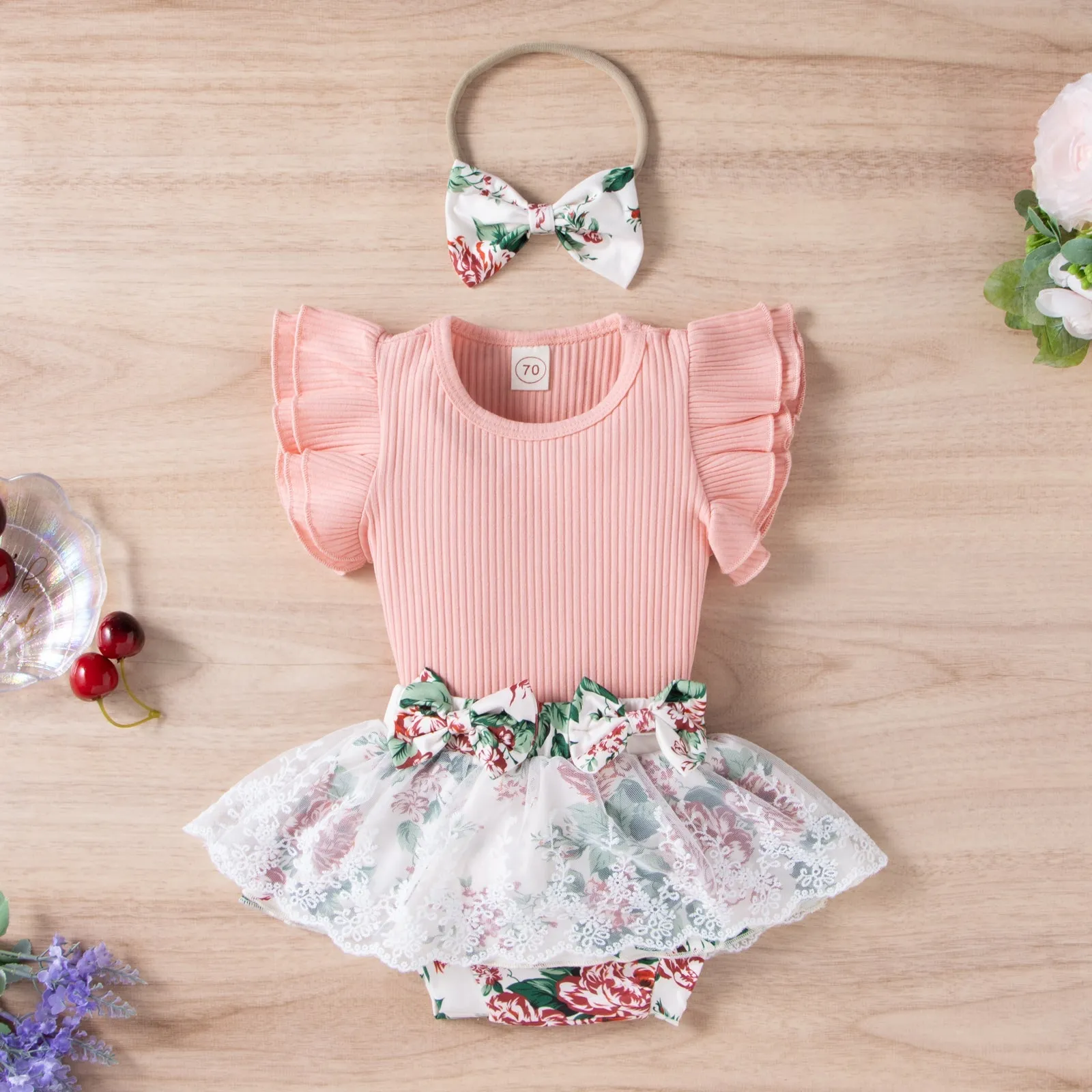 3-piece Baby Girl Floral Skirt Suit