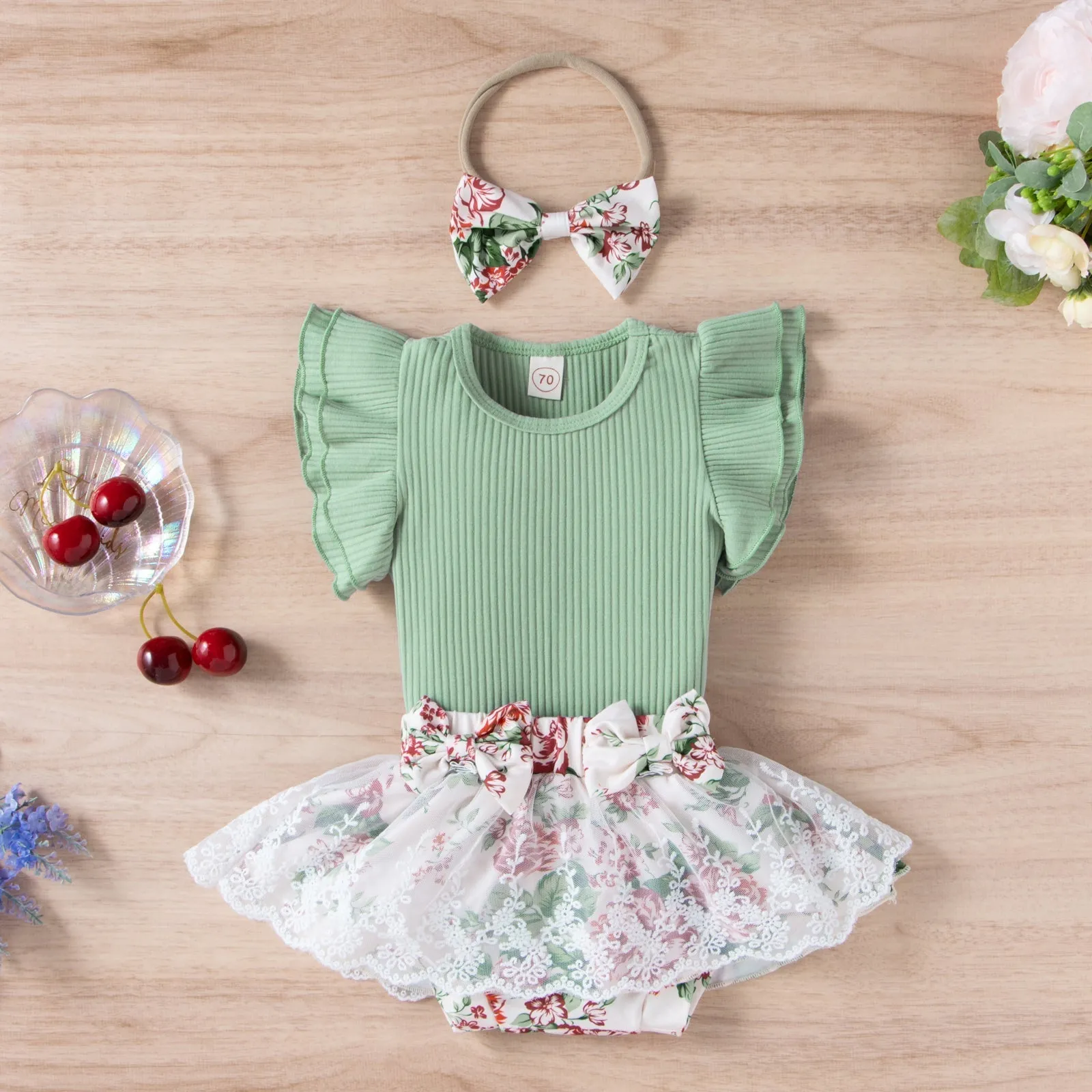 3-piece Baby Girl Floral Skirt Suit