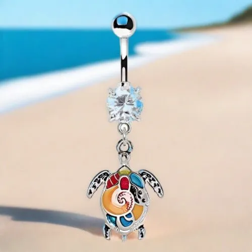 316L Stainless Steel Aloha Sea Turtle Dangle Navel Ring