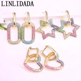 5Pair Popular Small Hoop Earrings for Women Brass rainbow Cubic Zircon oval heart star hoop earrings