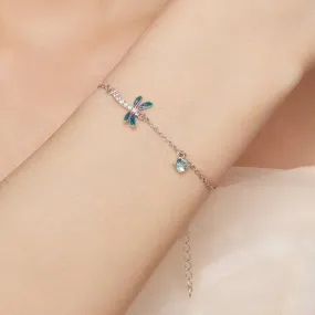 925 Sterling Silver Blue Dragonfly Zircon Link Chain Bracelet for Women