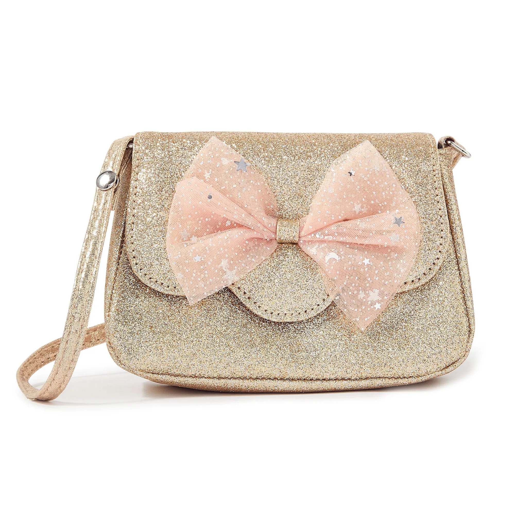 Accessorize London Girl's Glitter Sling Bag With Pink Bow