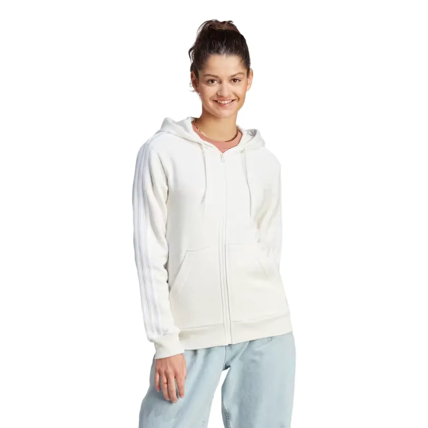 Adidas Women's sweatshirt with hood and full zip with 3 stripes IM0239 milk white