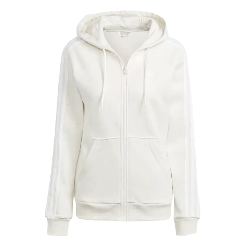 Adidas Women's sweatshirt with hood and full zip with 3 stripes IM0239 milk white