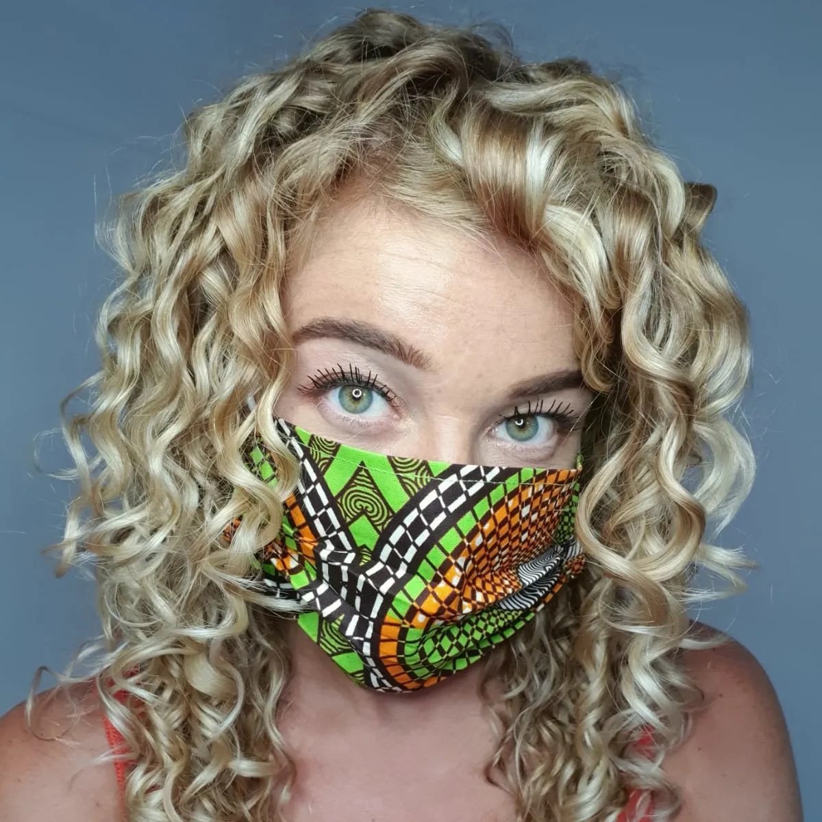 African print Mouth mask / Face mask made of 100% cotton - Green orange