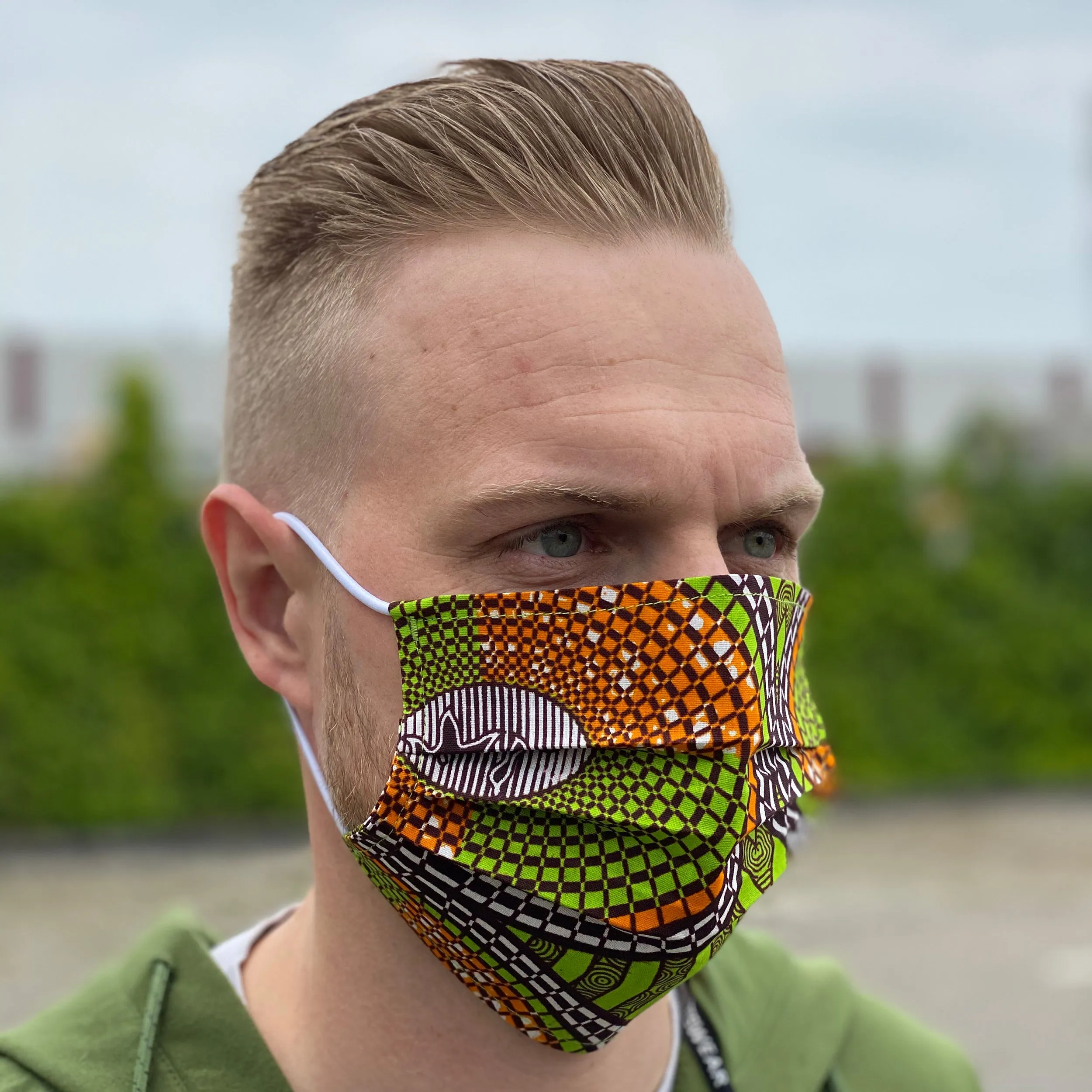 African print Mouth mask / Face mask made of 100% cotton - Green orange