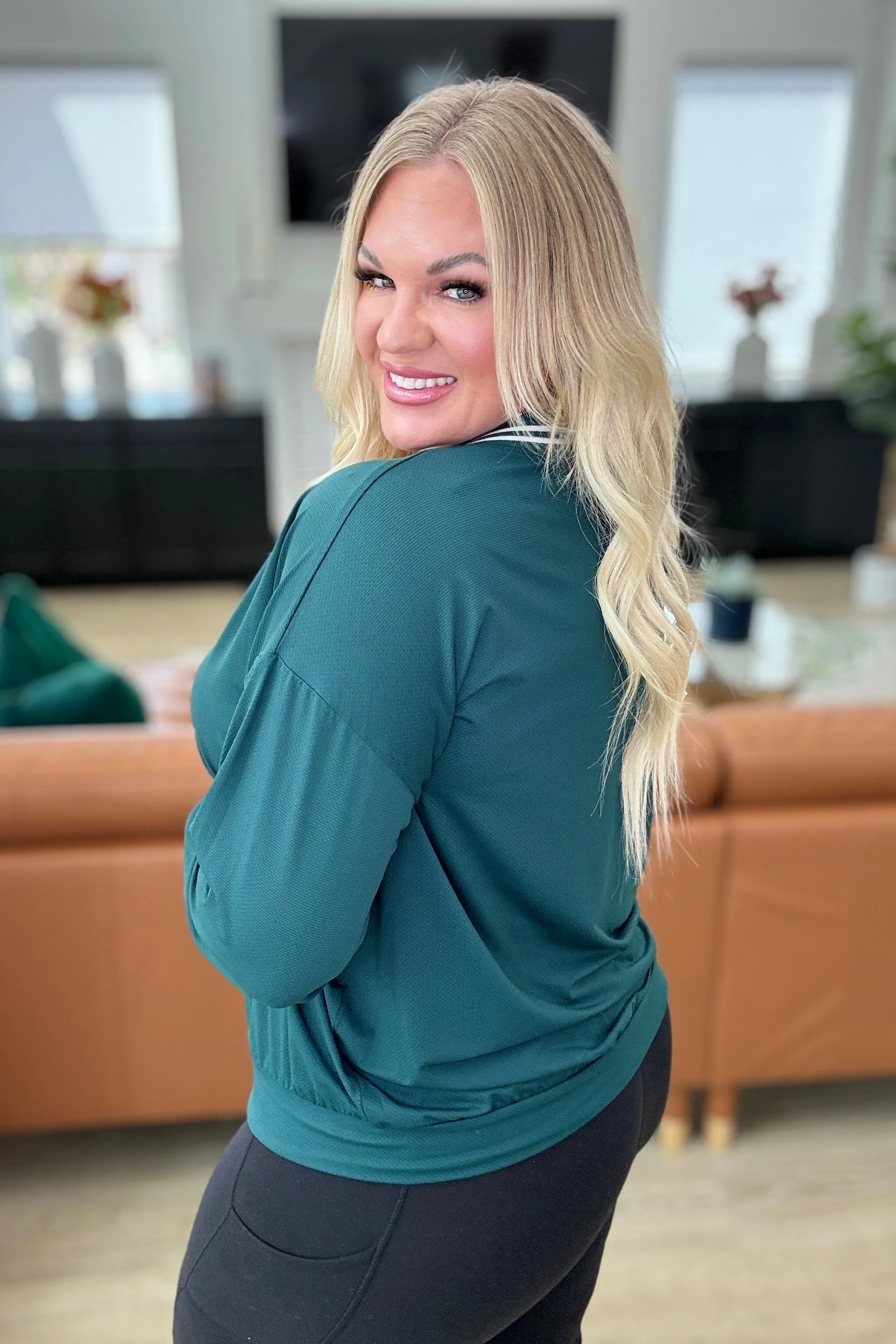 All Out Comfort V-Neck Pullover in Midnight Green