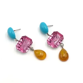 Amber & Turquoise with Pink Shine Trinket Earrings