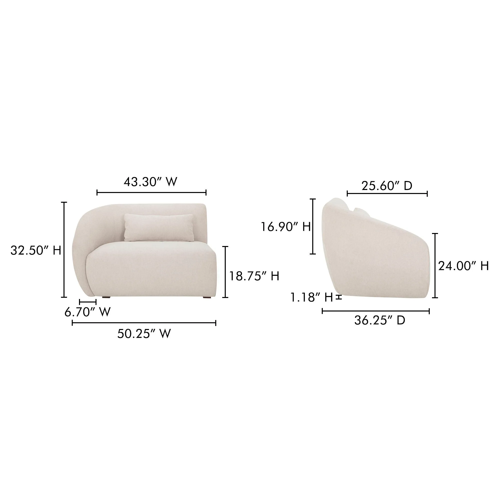 Amelia - Left Arm Facing Chair - Warm White