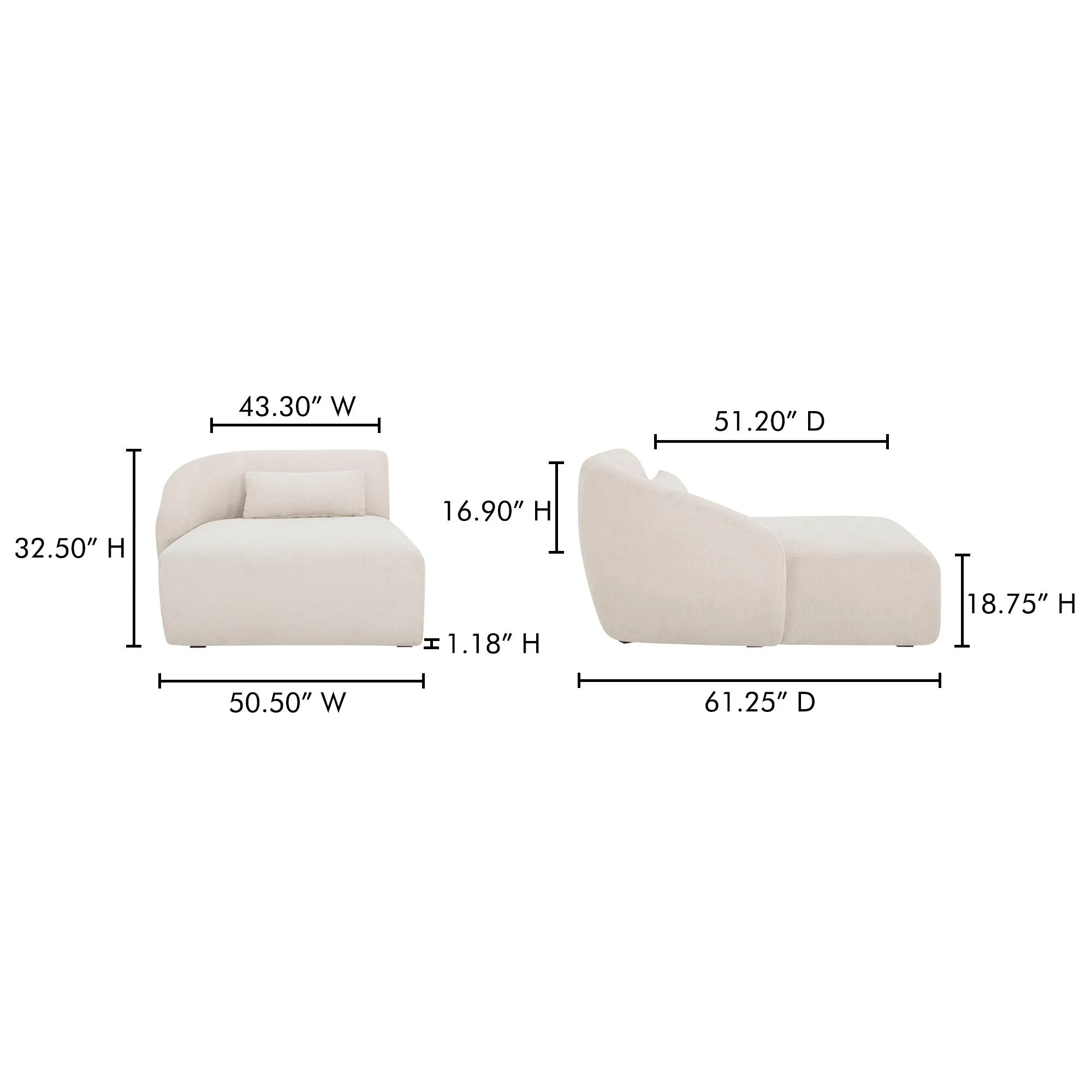 Amelia - Left Arm Facing Chaise - Warm White