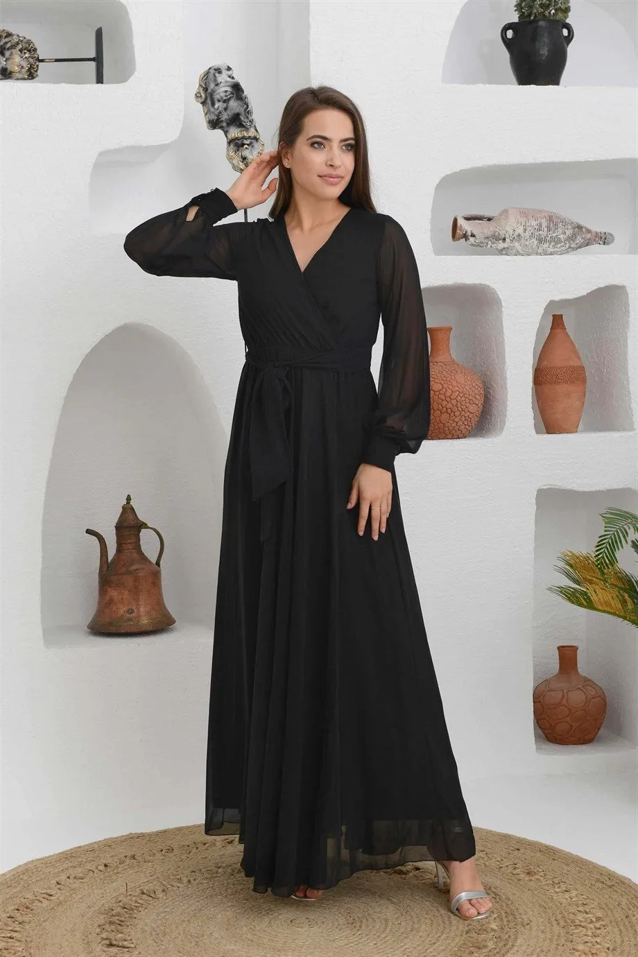 Angelino black chiffon cruiser long evening dresses