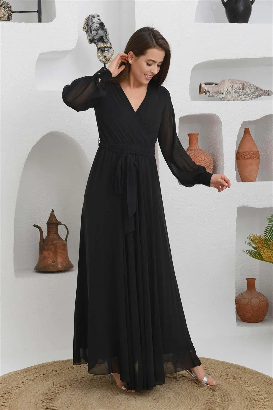 Angelino black chiffon cruiser long evening dresses