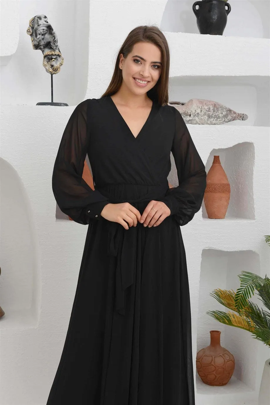 Angelino black chiffon cruiser long evening dresses