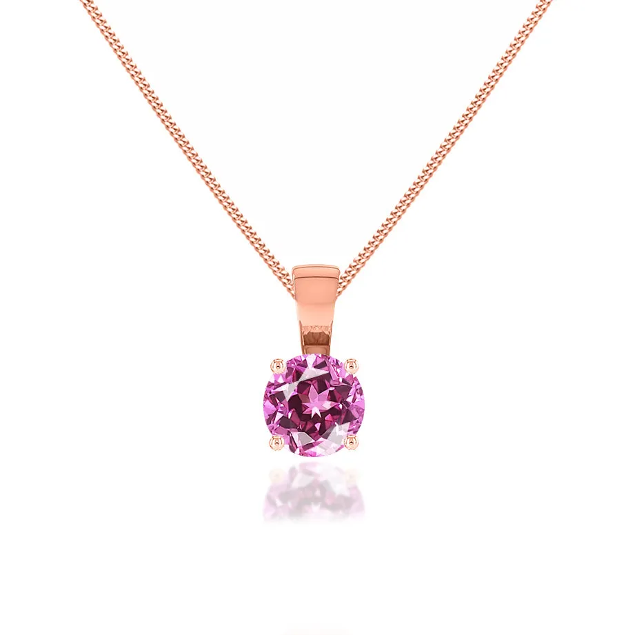 AURORA - Round Pink Sapphire 18k Rose Gold Solitaire Pendant