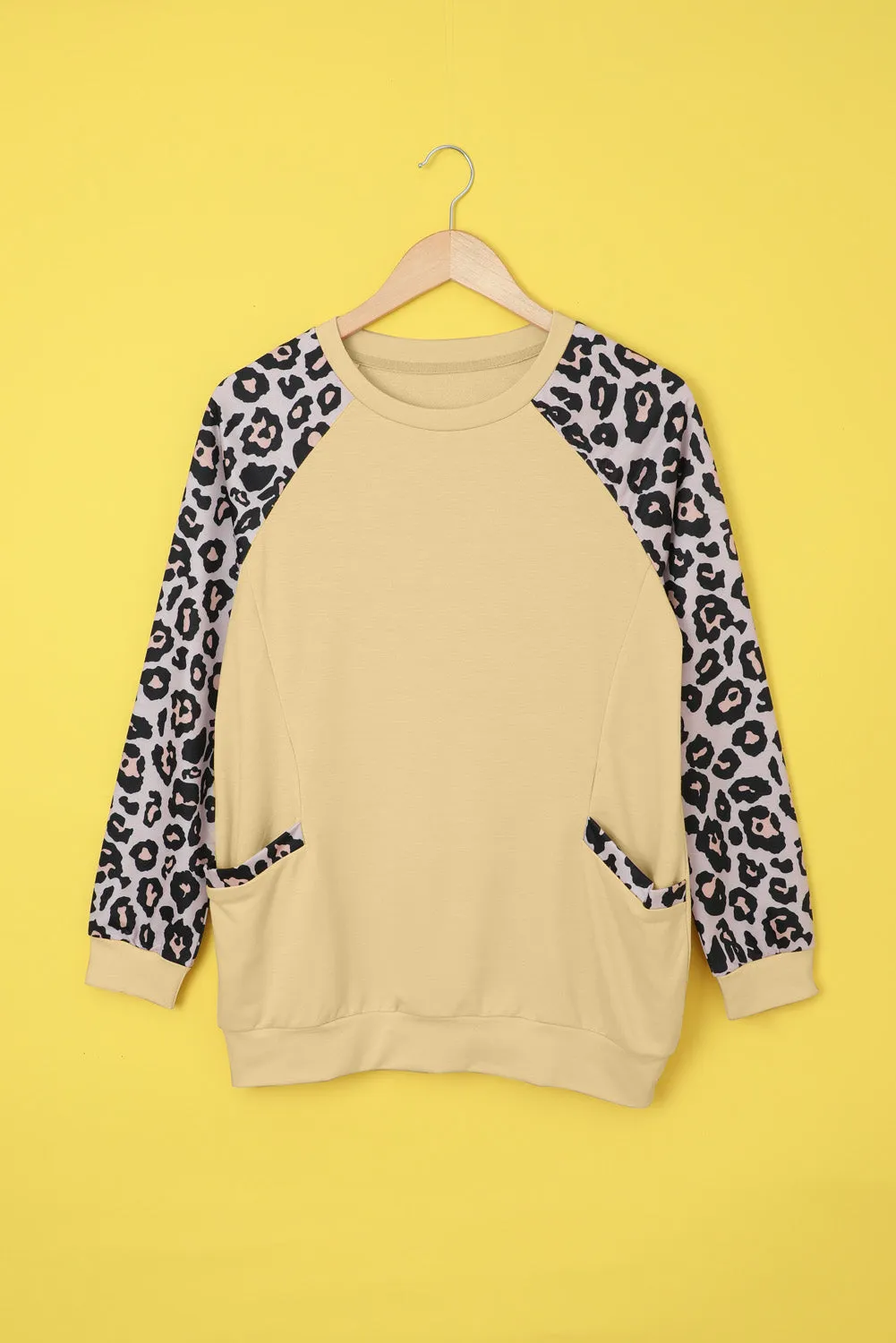 Beige Animal Print Pocketed Sweatshirt