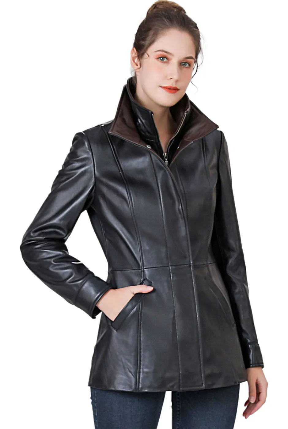 BGSD Women Kara Lambskin Leather Scuba Jacket