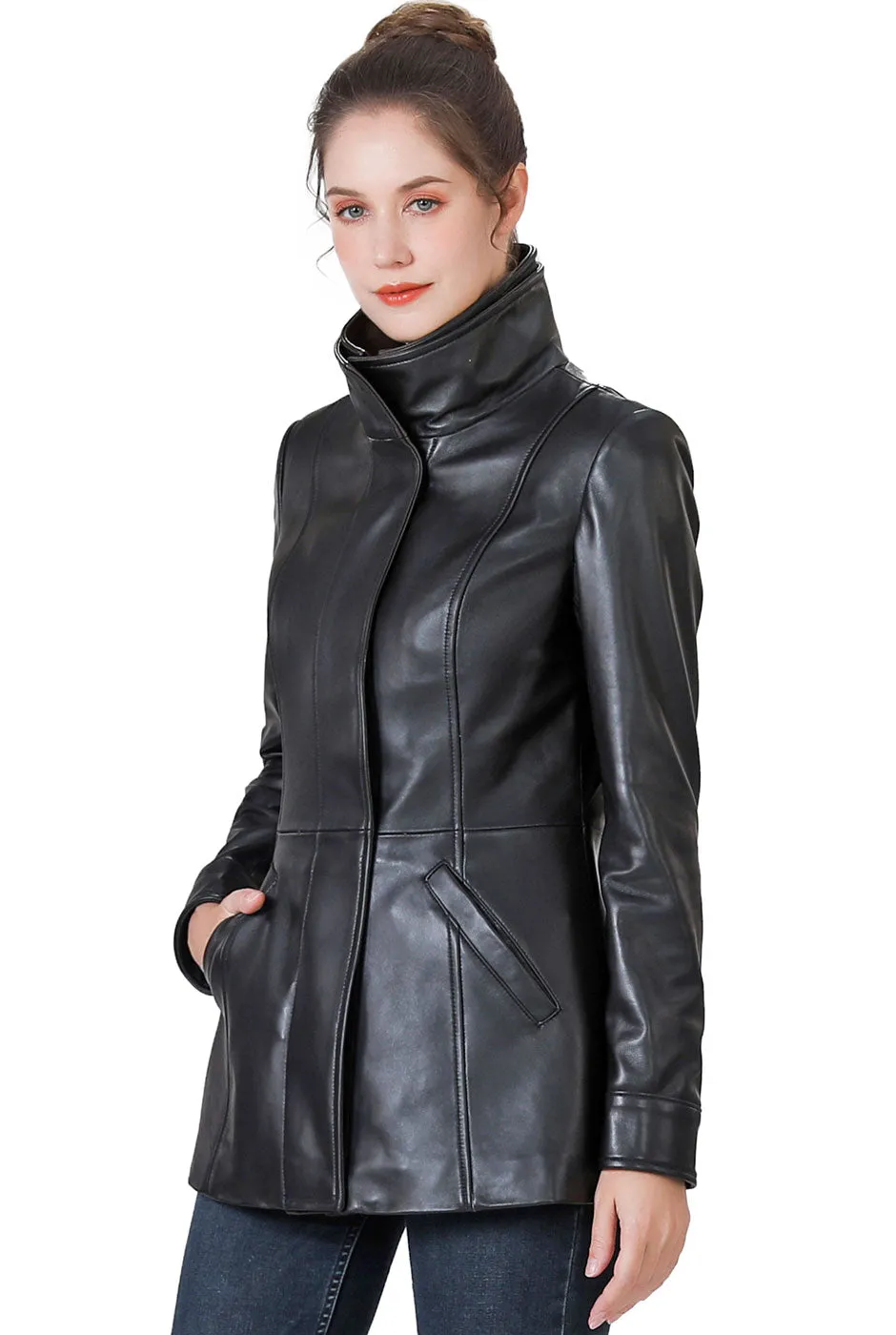 BGSD Women Kara Lambskin Leather Scuba Jacket