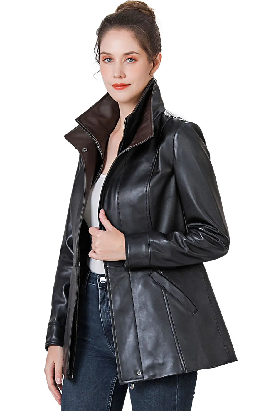 BGSD Women Kara Lambskin Leather Scuba Jacket