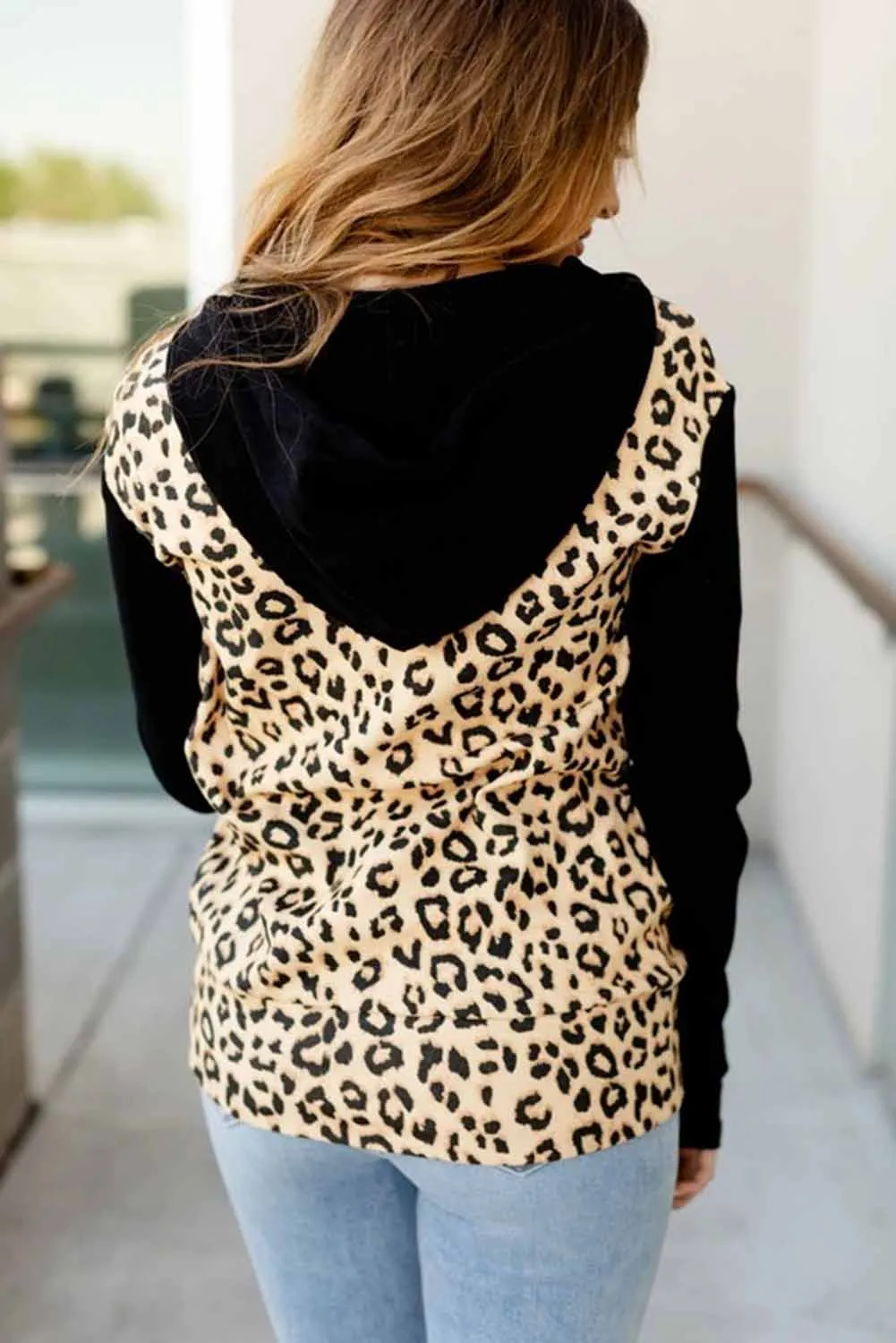 Black Animal Print Half Zip Hoodie