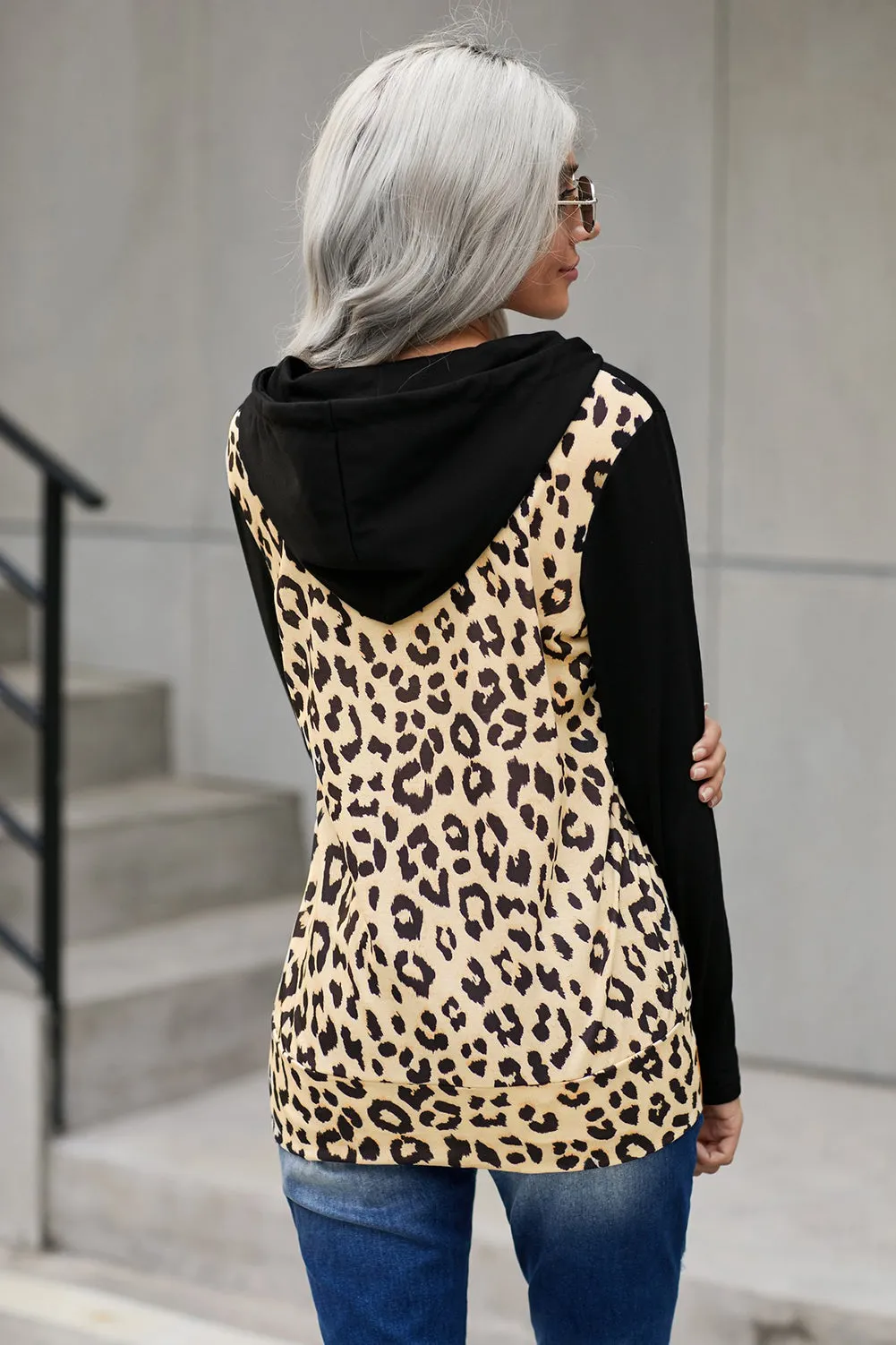 Black Animal Print Half Zip Hoodie