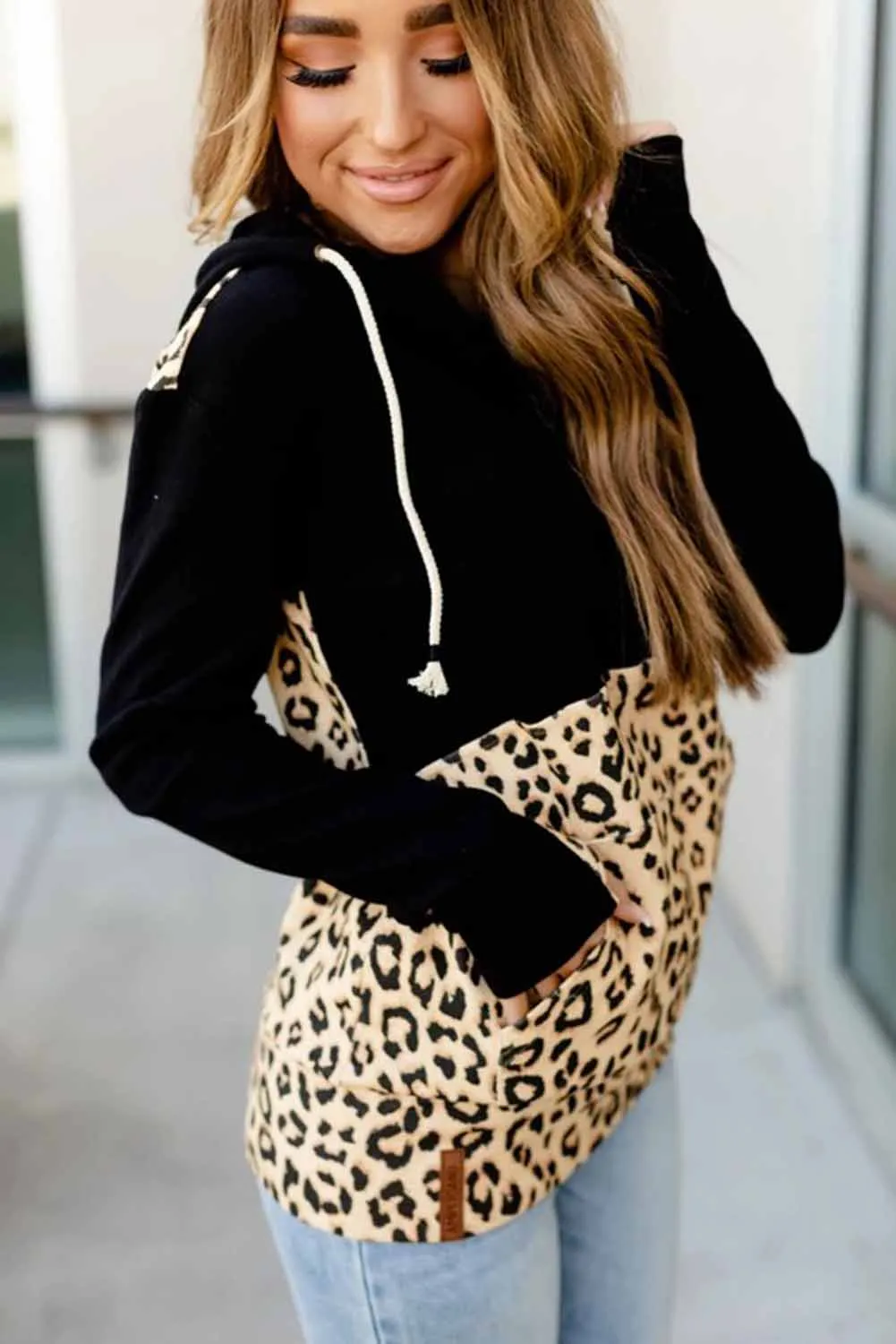 Black Animal Print Half Zip Hoodie