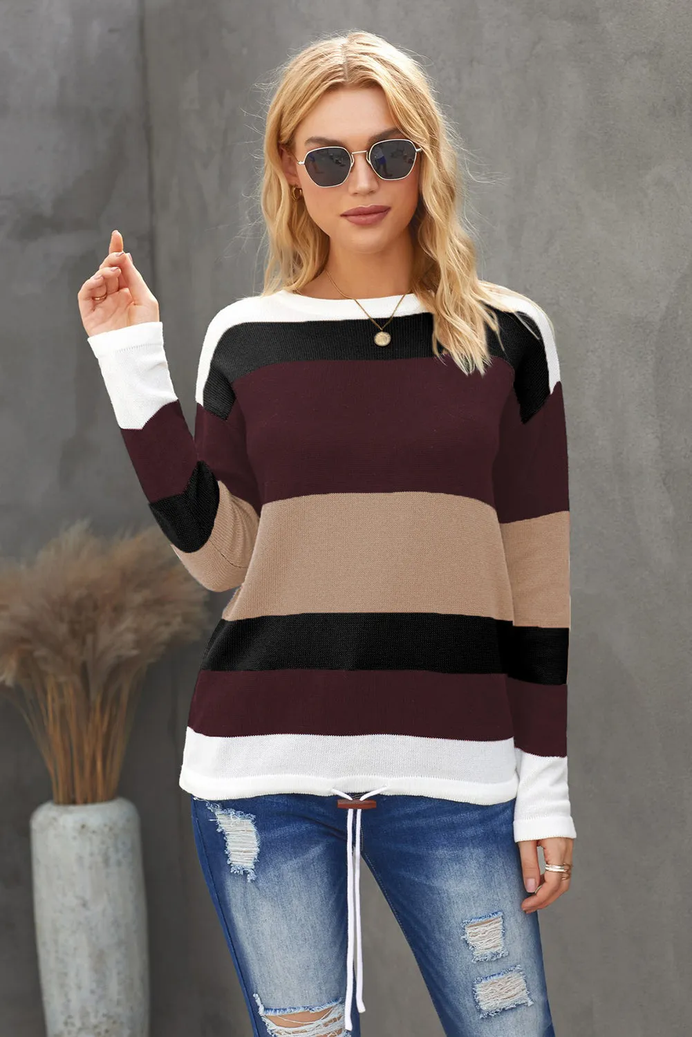 Black Color Block Knit Winter Sweater