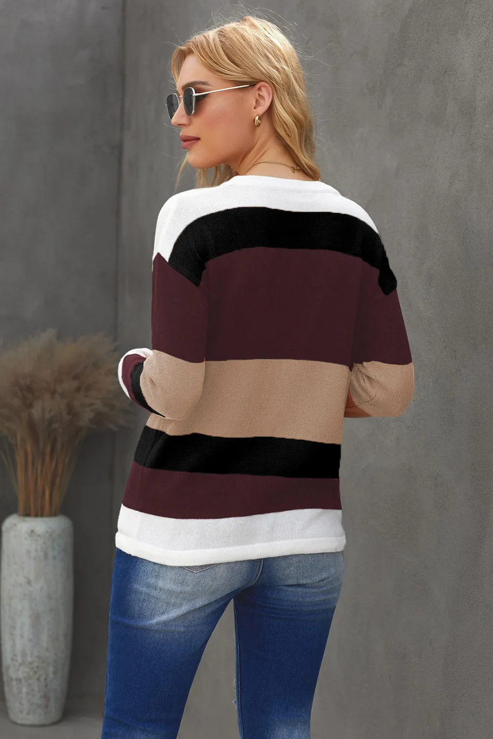 Black Color Block Knit Winter Sweater