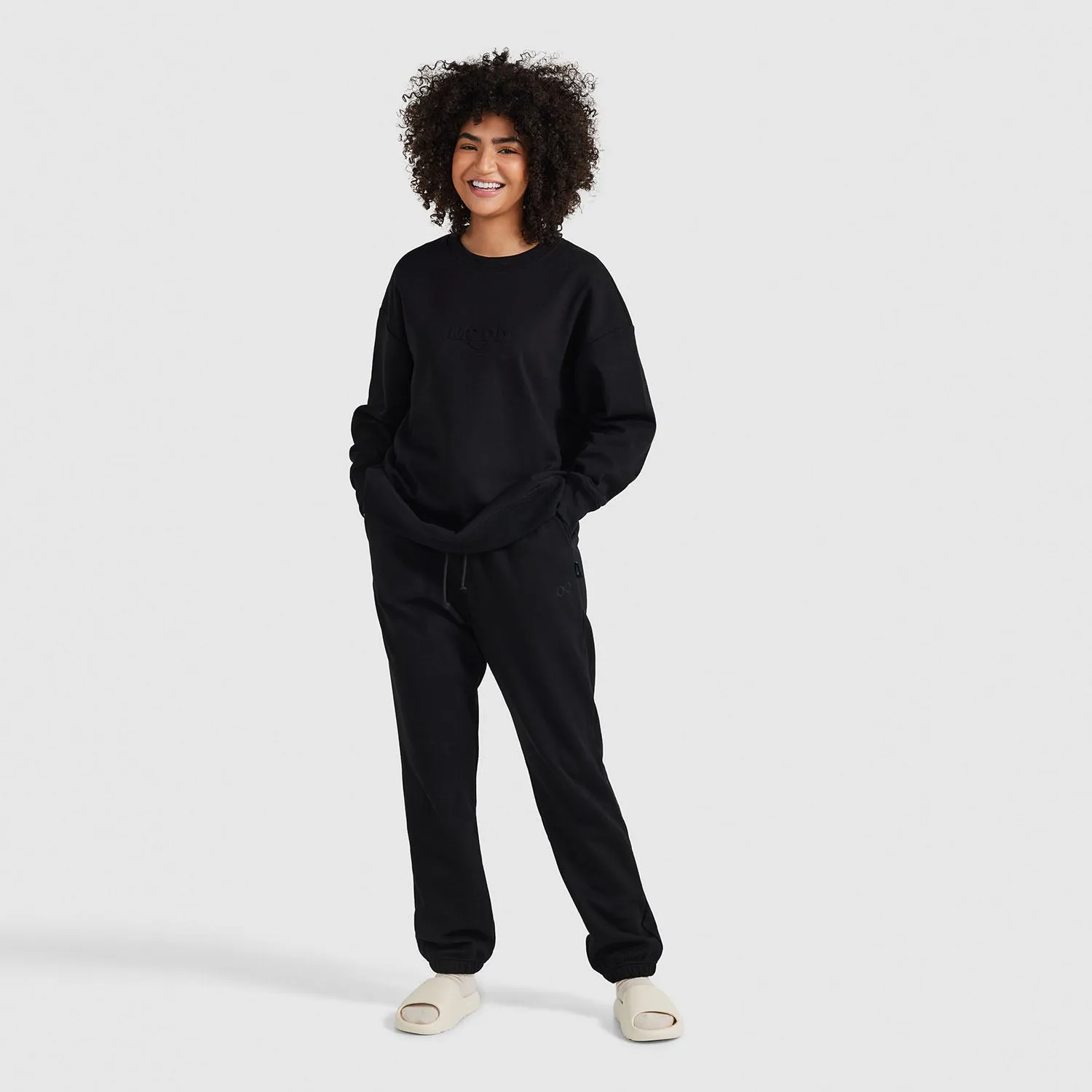 Black Relaxed Cotton Fleece Trackpant