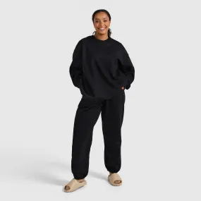 Black Relaxed Cotton Fleece Trackpant