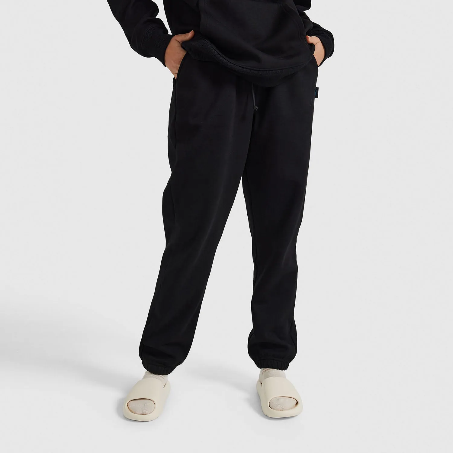 Black Relaxed Cotton Fleece Trackpant