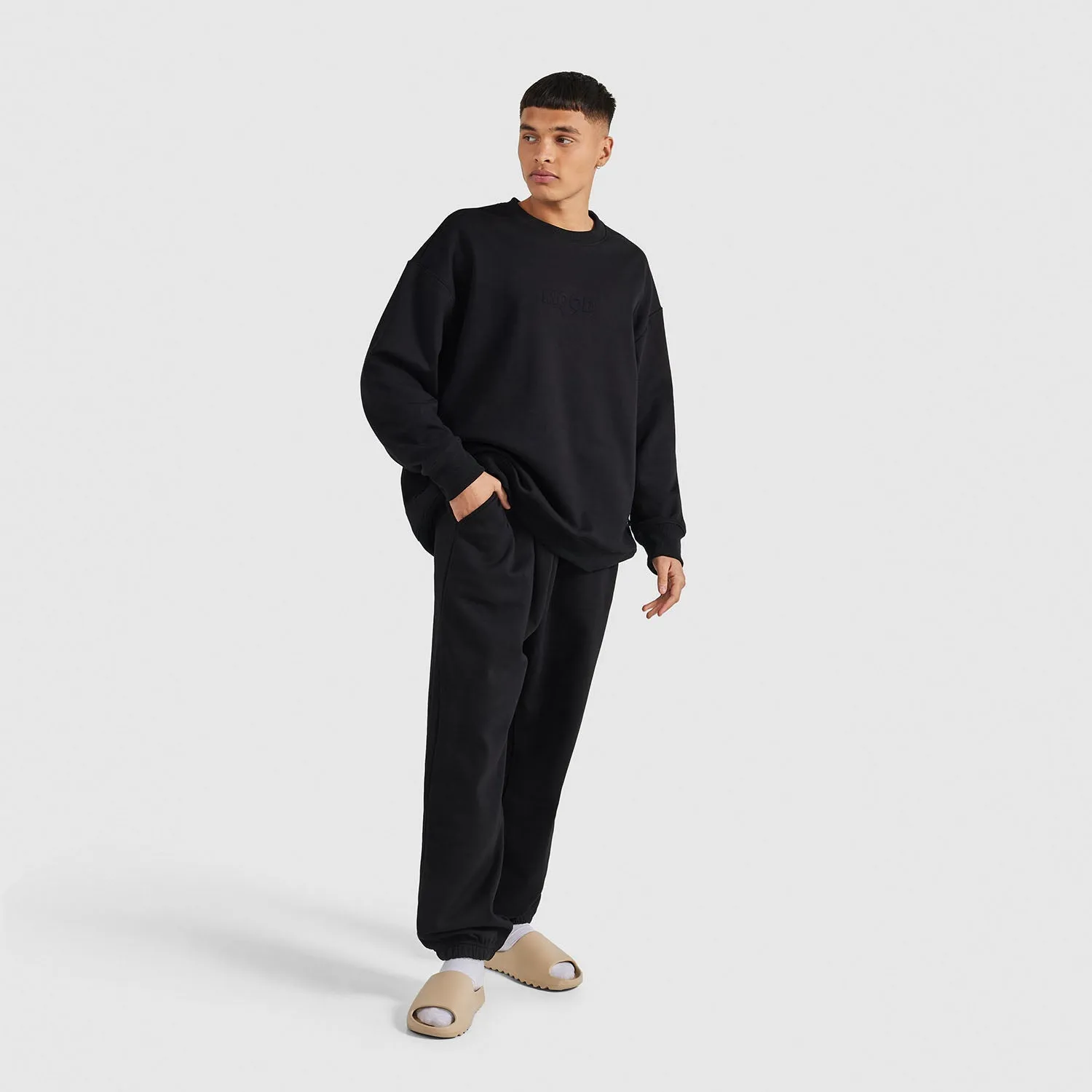 Black Relaxed Cotton Fleece Trackpant