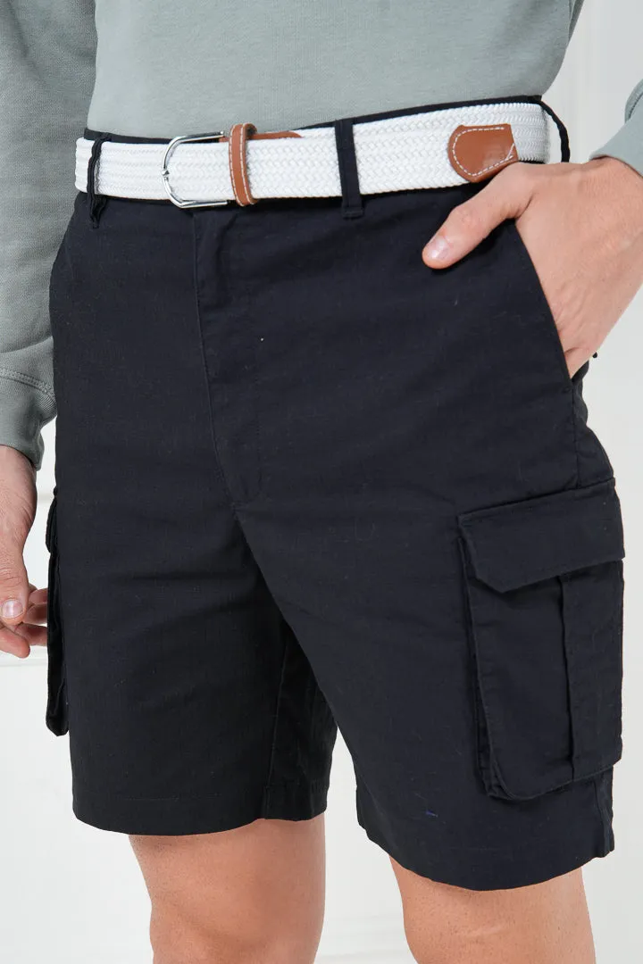 Black Ripstop Textured Cargo Shorts