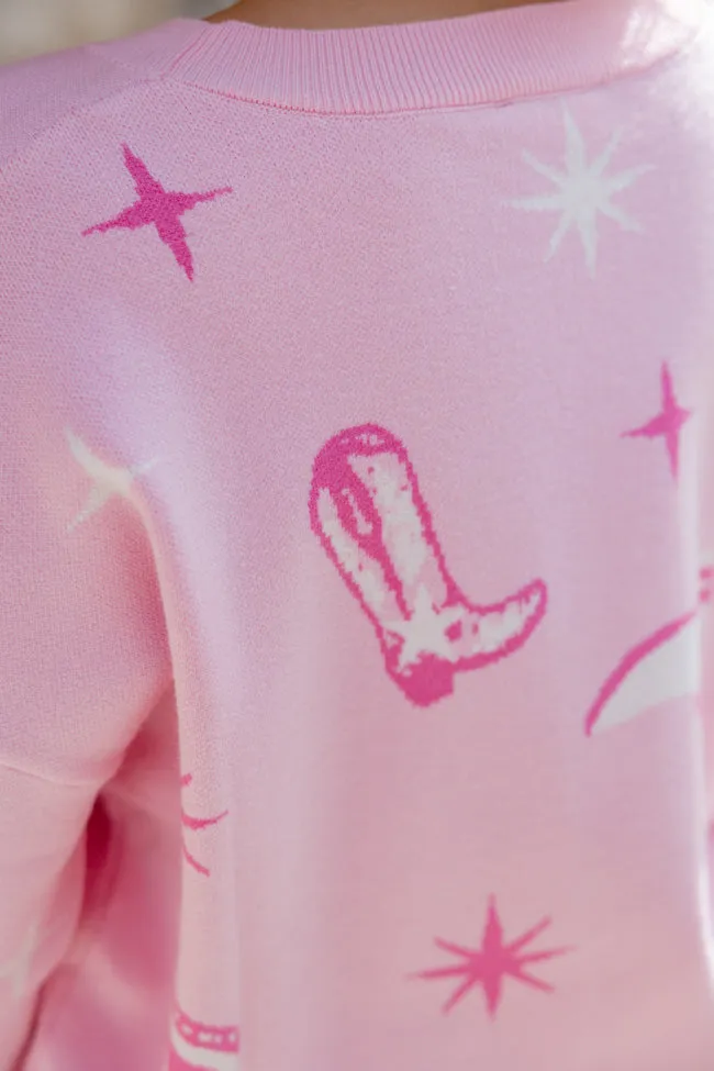 Blame My Roots Pink Cowboy Boot Sweater