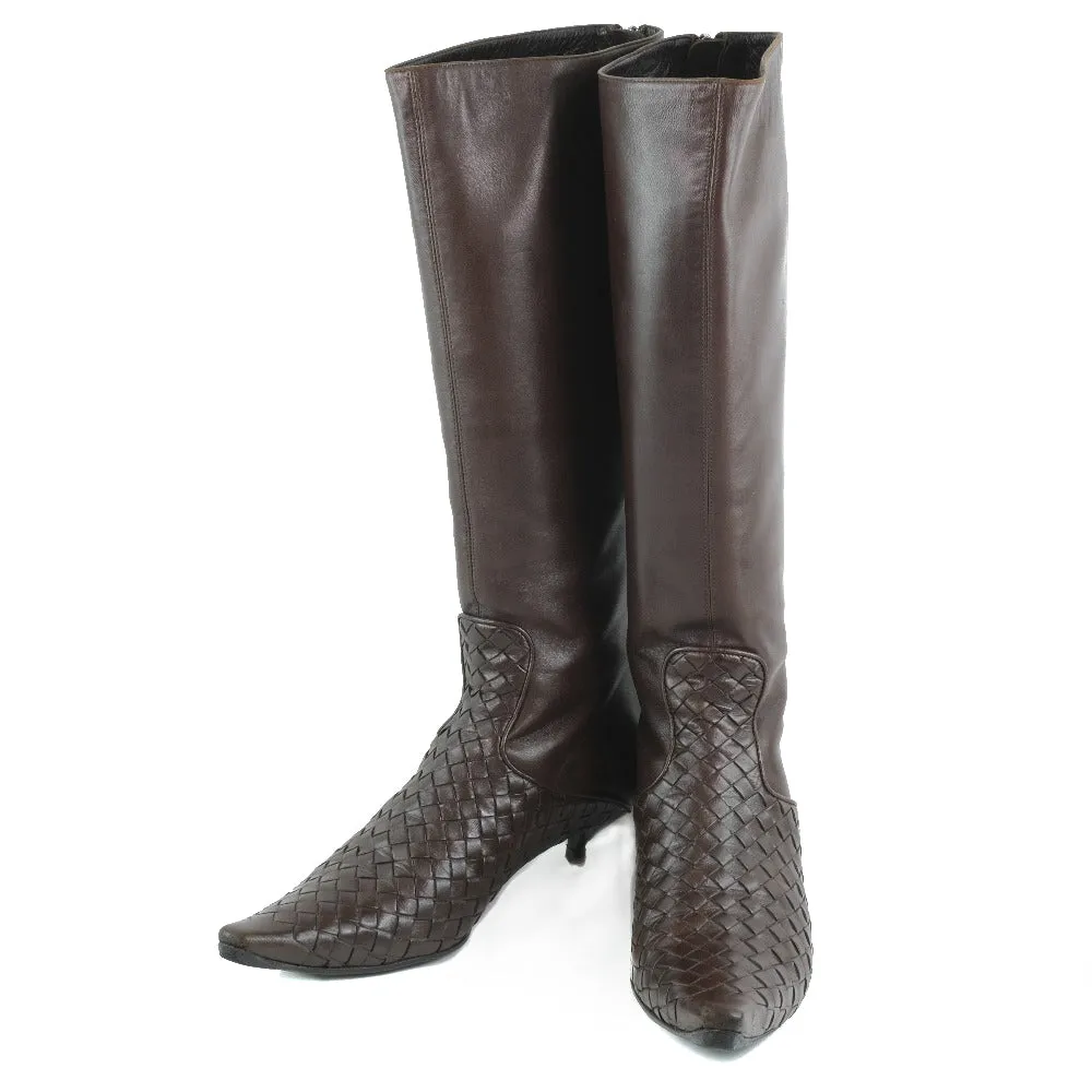 BOTTEGAVENETA boots Calfskin Brown INTRECCIATO Knee-high boots Women 37 Used Authentic