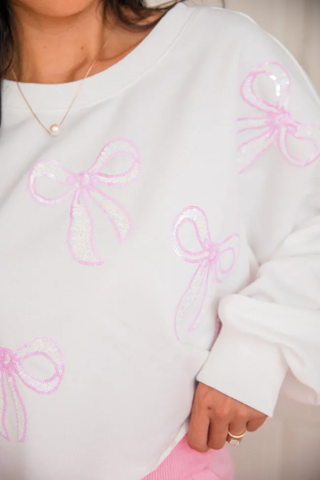 Bows Forever Ivory And Pink Sequin Bow Patch Pullover