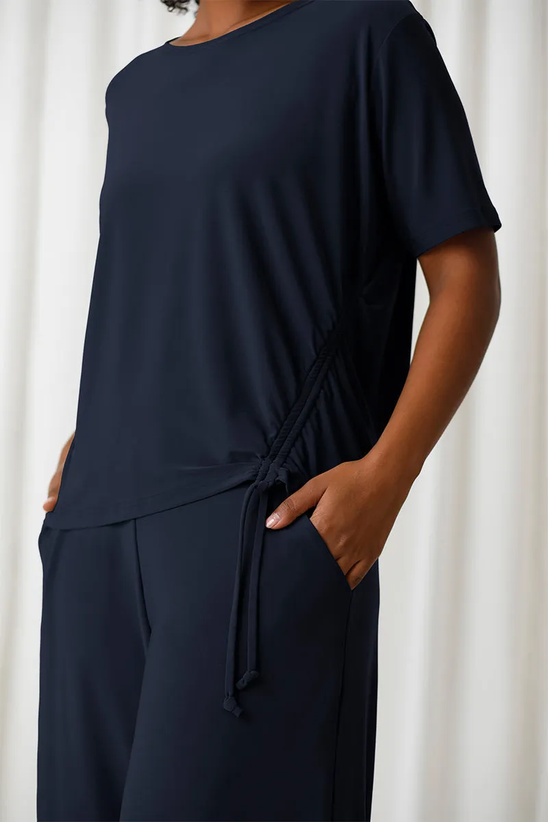 Boxy Tie Top | Navy