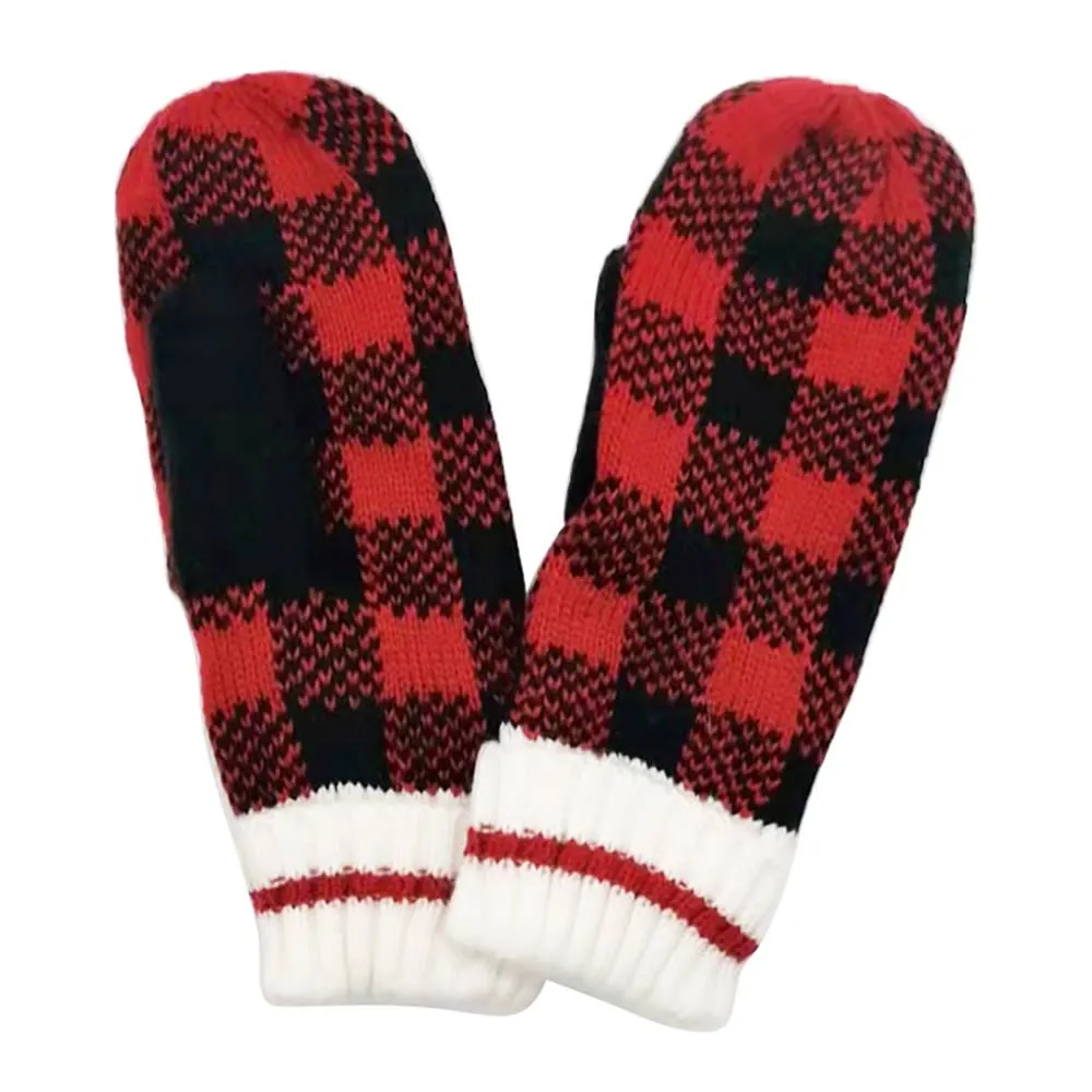 Buffalo Check Patterned Mitten Gloves