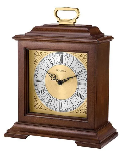 Bulova Exeter Chiming Carriage Style Mantel Clock - Dark Cherry Case