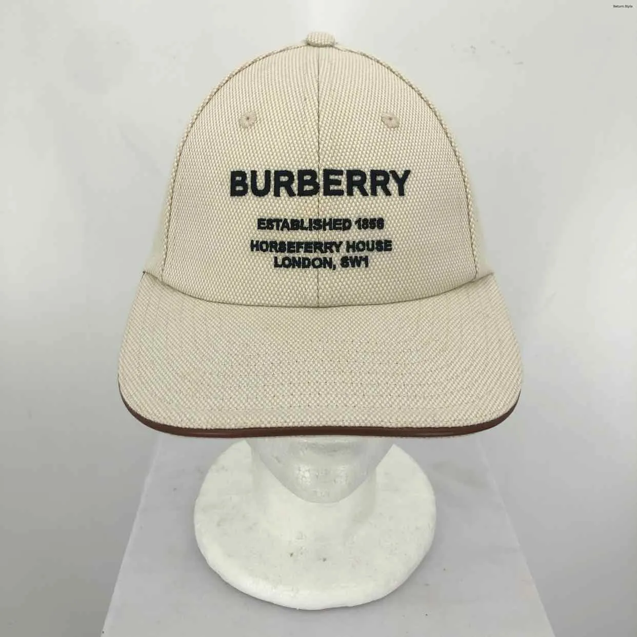 BURBERRY Beige Black Word Print Cap SMALL (S) Hat