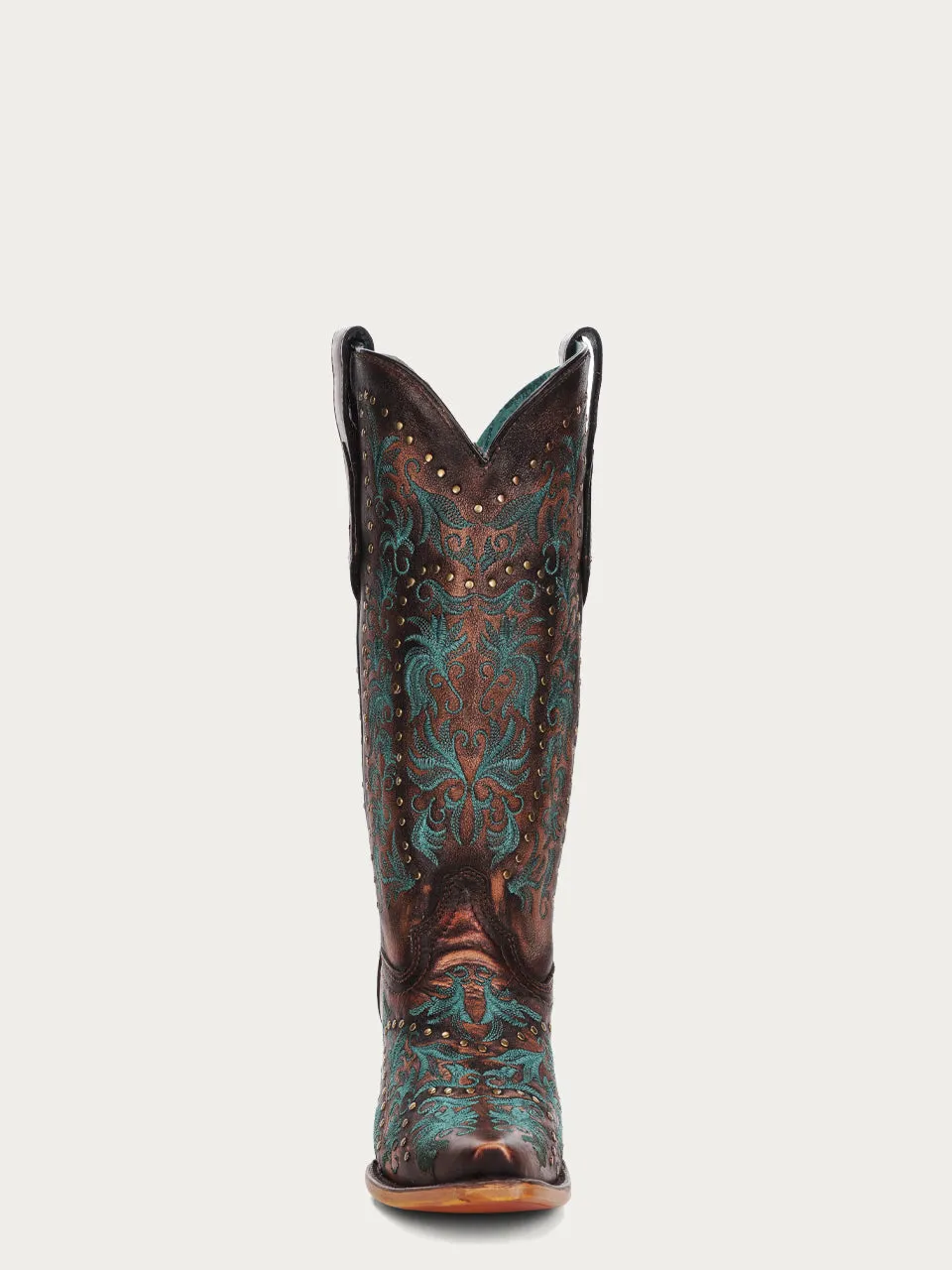 C3973 - WOMEN'S COPPER EMBROIDERY AND STUDS SNIP TOE COWBOY BOOT