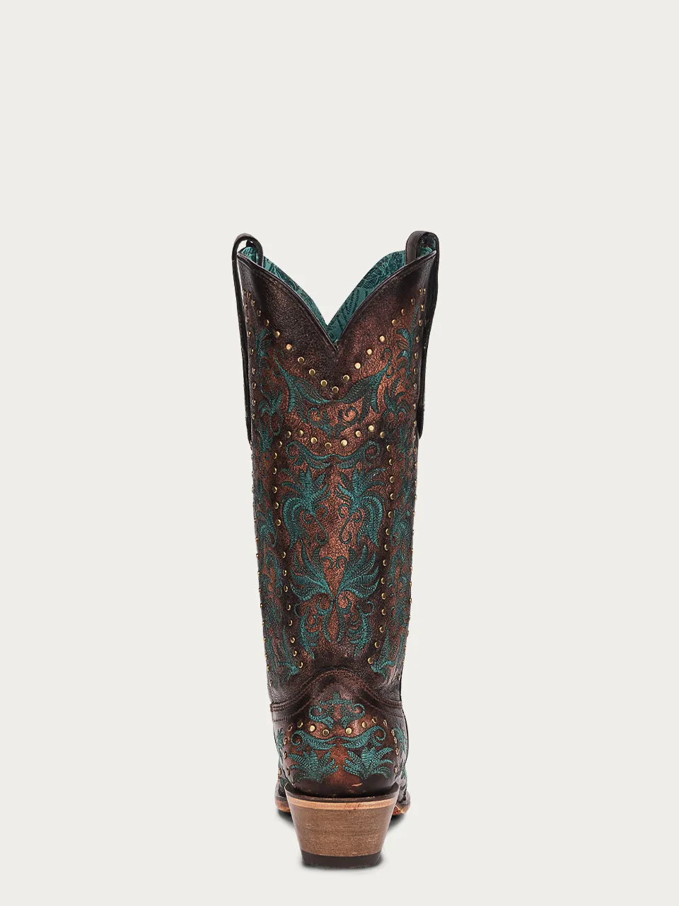 C3973 - WOMEN'S COPPER EMBROIDERY AND STUDS SNIP TOE COWBOY BOOT