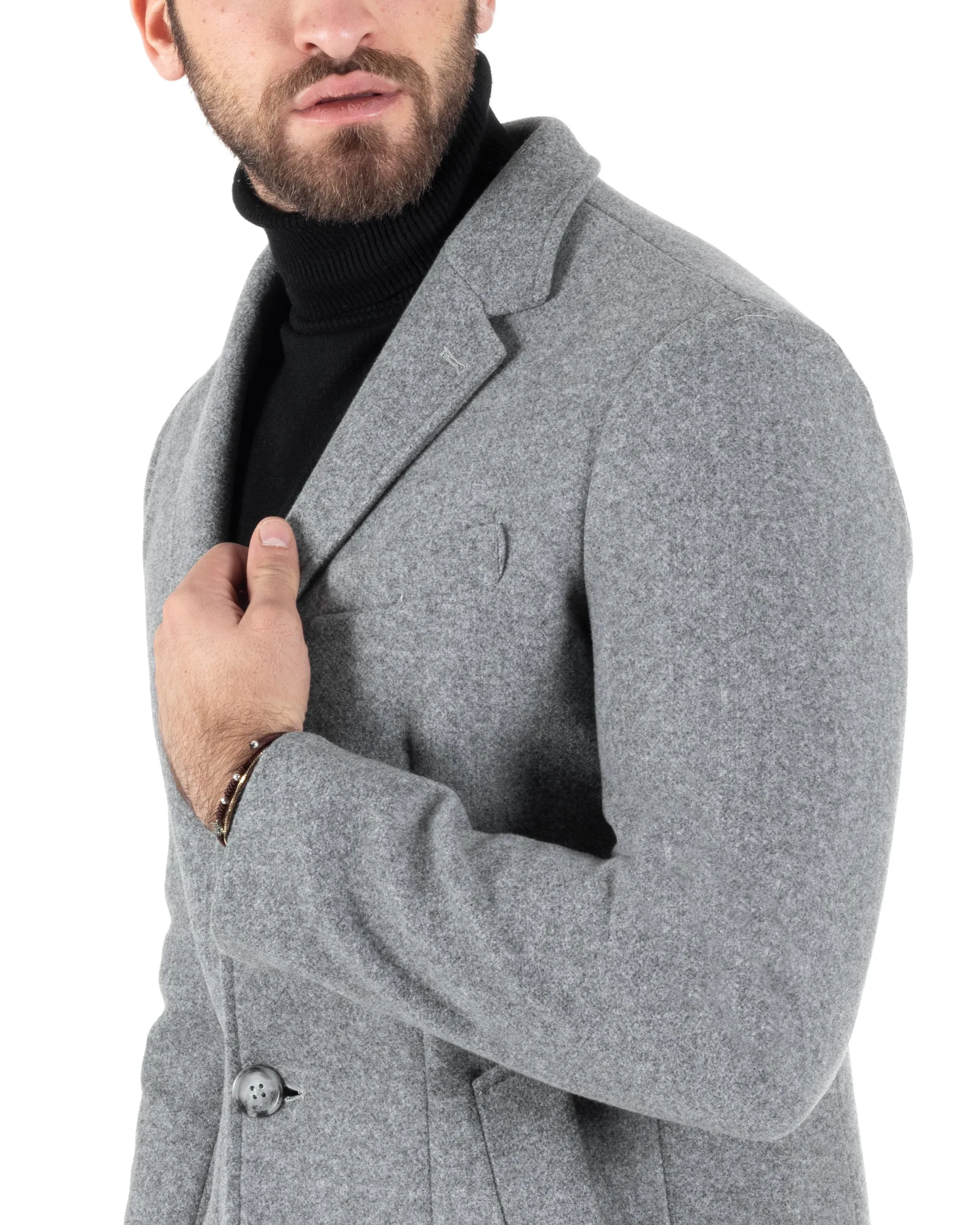 Cappotto Monopetto Uomo Giacca Colletto Reverse Giaccone Tinta Unita Grigio Baronetto Elegante GIOSAL-CO1003A