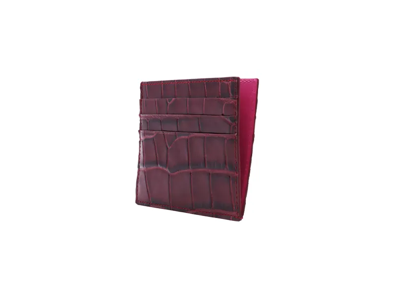 Card Holder 'Croc' Print Leather - Wine