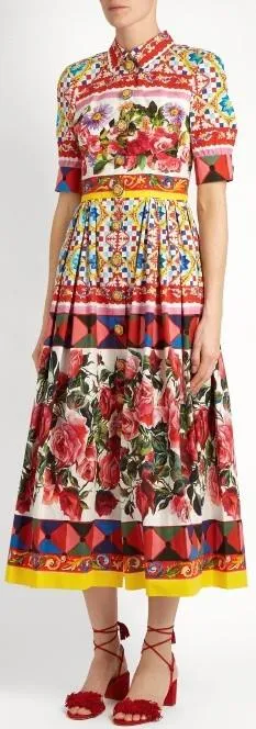 'Carretto' Printed Button-Embellished Dress