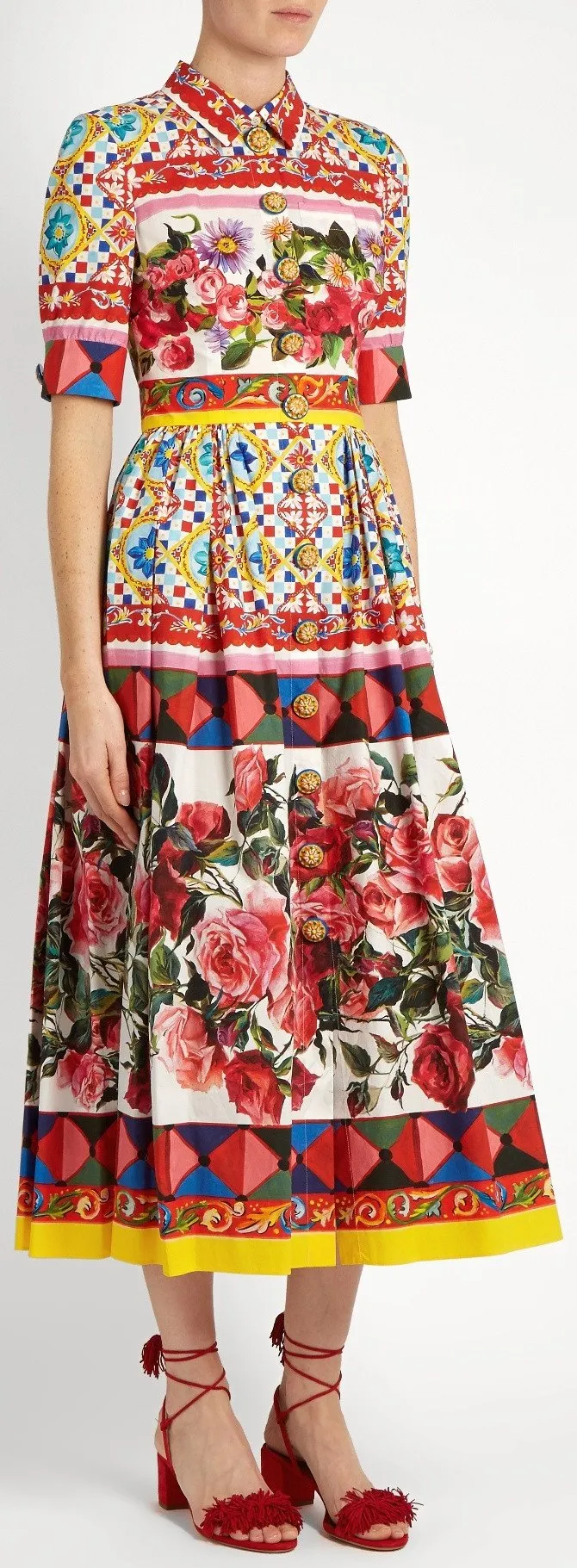 'Carretto' Printed Button-Embellished Dress